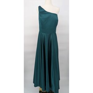 Jules & Cleo Dress Women 20 Emerald Green One Shoulder Rhinestone Satin Gown